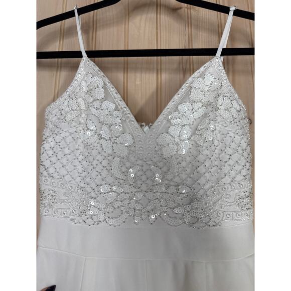 NWT Lulus Memorable Occasion White Beaded Sequin Wide-Leg Jumpsuit Glam Bling S - Picture 7 of 10